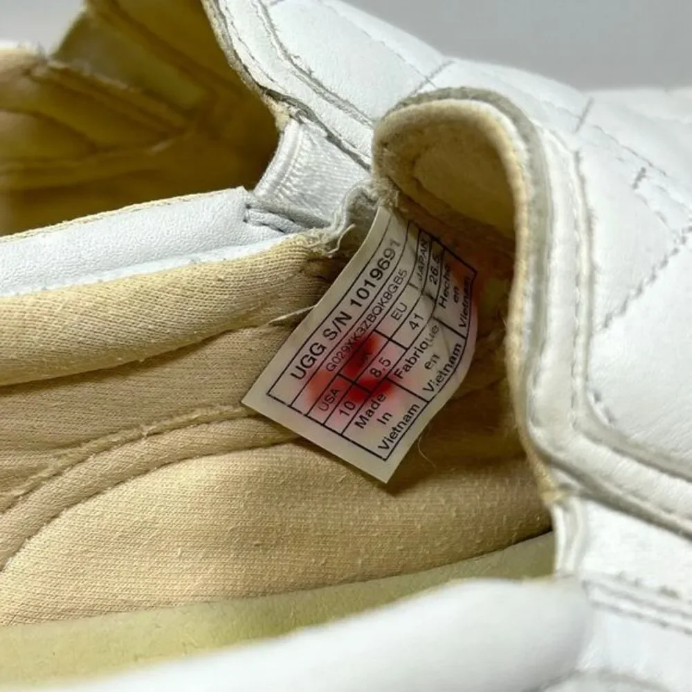 UGG Leather Quilted‎ Slip On Shoe Sneakers Womens 10 White